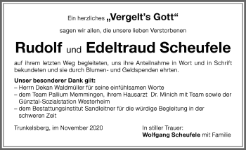 Traueranzeige von Edeltraud Scheufele von Memminger Zeitung