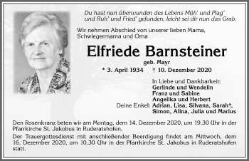 Traueranzeige von Elfriede Barnsteiner von Allgäuer Zeitung, Marktoberdorf