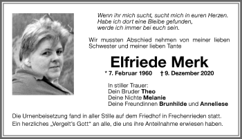 Traueranzeige von Elfriede Merk von Memminger Zeitung