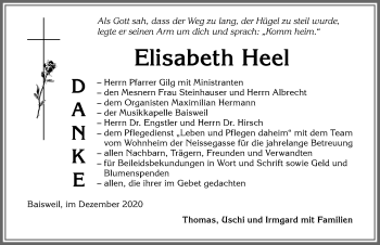 Traueranzeige von Elisabeth Heel von Allgäuer Zeitung, Kaufbeuren/Buchloe