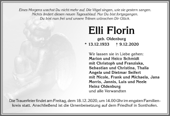 Traueranzeige von Elli Florin von Allgäuer Anzeigeblatt