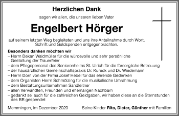 Traueranzeige von Engelbert Hörger von Memminger Zeitung