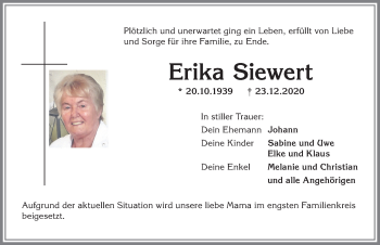 Traueranzeige von Erika Siewert von Allgäuer Anzeigeblatt