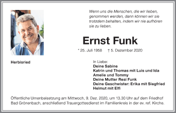 Traueranzeige von Ernst Funk von Allgäuer Zeitung