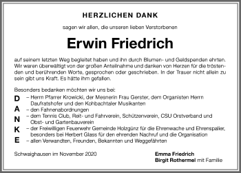 Traueranzeige von Erwin Friedrich von Memminger Zeitung