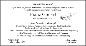 Traueranzeige von Franz Greisel von Allgäuer Zeitung, Marktoberdorf