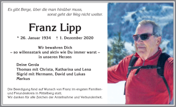 Traueranzeige von Franz Lipp von Allgäuer Anzeigeblatt