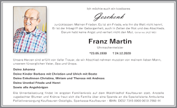 Traueranzeige von Franz Martin von Allgäuer Zeitung, Kaufbeuren/Buchloe