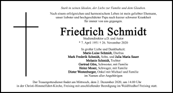 Traueranzeige von Friedrich Schmidt von Memminger Zeitung