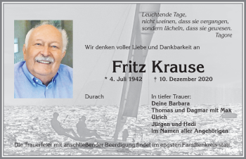 Traueranzeige von Fritz Krause von Allgäuer Zeitung,Kempten
