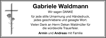 Traueranzeige von Gabriele Waldmann von Memminger Zeitung
