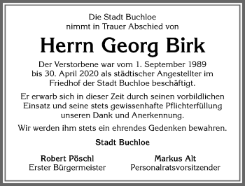 Traueranzeige von Georg Birk von Allgäuer Zeitung, Kaufbeuren/Buchloe