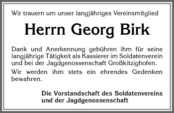 Traueranzeige von Georg Birk von Allgäuer Zeitung, Kaufbeuren/Buchloe
