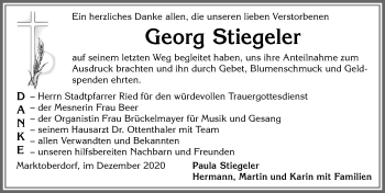 Traueranzeige von Georg Stiegeler von Allgäuer Zeitung, Marktoberdorf