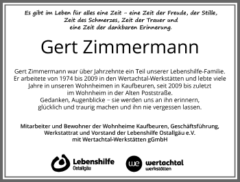 Traueranzeige von Gert Zimmermann von Allgäuer Zeitung, Kaufbeuren/Buchloe