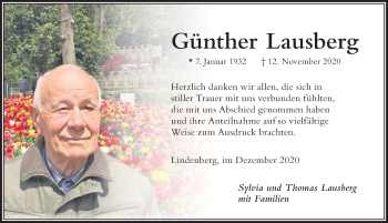 Traueranzeige von Günther Lausberg von Der Westallgäuer