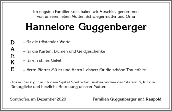 Traueranzeige von Hannelore Guggenberger von Allgäuer Anzeigeblatt
