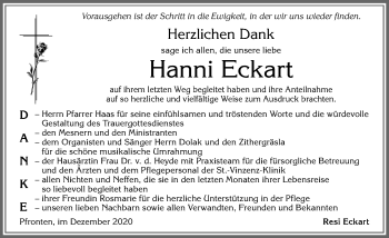 Traueranzeige von Hanni Eckart von Allgäuer Zeitung, Füssen