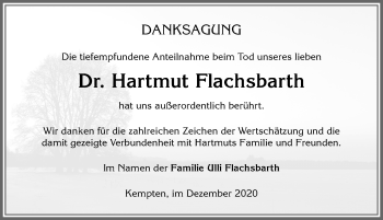 Traueranzeige von Hartmut Flachsbarth von Allgäuer Zeitung,Kempten