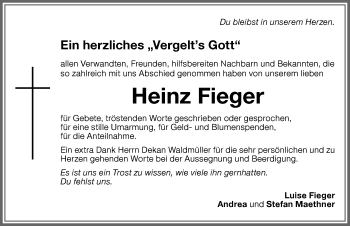 Traueranzeige von Heinz Fieger von Memminger Zeitung