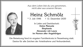 Traueranzeige von Heinz Schmölz von Allgäuer Zeitung, Füssen