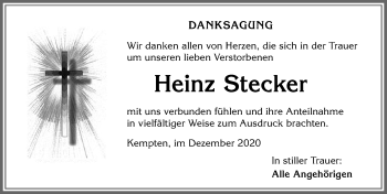 Traueranzeige von Heinz Stecker von Allgäuer Zeitung,Kempten