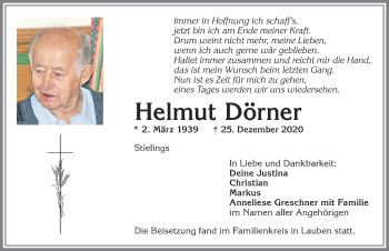 Traueranzeige von Helmut Dörner von Allgäuer Zeitung,Kempten