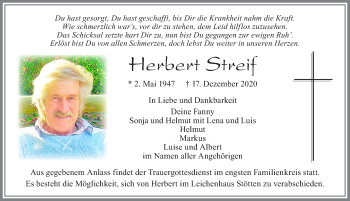 Traueranzeige von Herbert Streif von Allgäuer Zeitung, Marktoberdorf