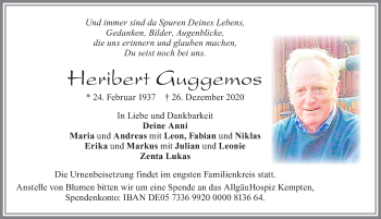 Traueranzeige von Heribert Guggemos von Allgäuer Zeitung, Marktoberdorf