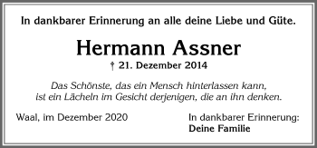 Traueranzeige von Hermann Assner von Allgäuer Zeitung, Kaufbeuren/Buchloe
