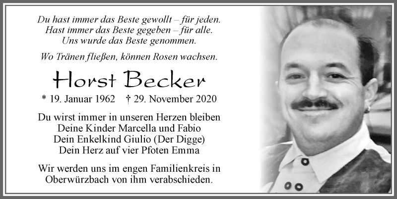  Traueranzeige für Horst Becker vom 05.12.2020 aus Allgäuer Zeitung, Füssen