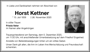 Traueranzeige von Horst Kettner von Memminger Zeitung