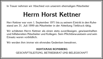 Traueranzeige von Horst Kettner von Allgäuer Zeitung