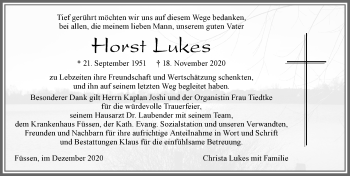 Traueranzeige von Horst Lukes von Allgäuer Zeitung, Füssen