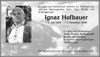 Traueranzeige von Ignaz Hofbauer von Allgäuer Anzeigeblatt