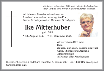 Traueranzeige von Ike Mitterhuber von Allgäuer Anzeigeblatt