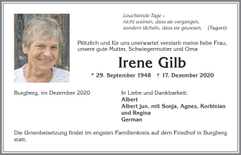 Traueranzeige von Irene Gilb von Allgäuer Anzeigeblatt