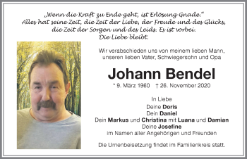 Traueranzeige von Johann Bendel von Memminger Zeitung