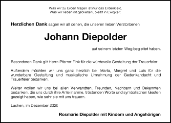 Traueranzeige von Johann Diepolder von Memminger Zeitung