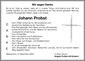 Traueranzeige von Johann Probst von Memminger Zeitung