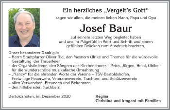 Traueranzeige von Josef Baur von Allgäuer Zeitung, Marktoberdorf