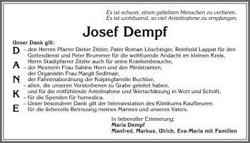 Traueranzeige von Josef Dempf von Allgäuer Zeitung, Kaufbeuren/Buchloe