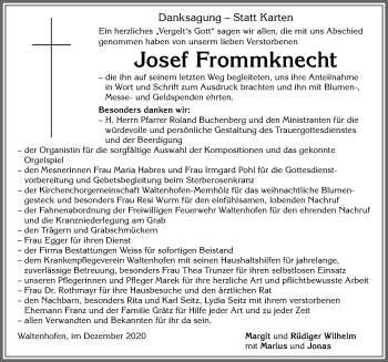 Traueranzeige von Josef Frommknecht von Allgäuer Zeitung,Kempten