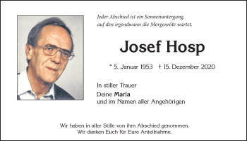 Traueranzeige von Josef Hosp von Allgäuer Zeitung, Marktoberdorf