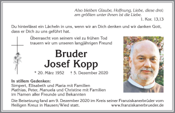 Traueranzeige von Josef Kopp von Allgäuer Zeitung, Marktoberdorf