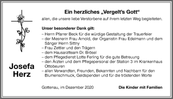 Traueranzeige von Josefa Herz von Memminger Zeitung