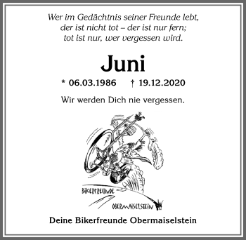 Traueranzeige von Juni  von Allgäuer Anzeigeblatt
