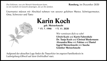 Traueranzeige von Karin Koch von Allgäuer Zeitung, Marktoberdorf