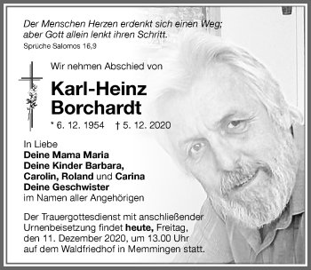 Traueranzeige von Karl-Heinz Borchardt von Memminger Zeitung