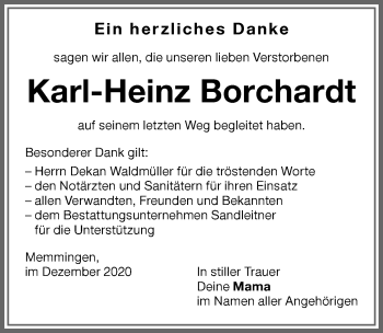 Traueranzeige von Karl-Heinz Borchardt von Memminger Zeitung